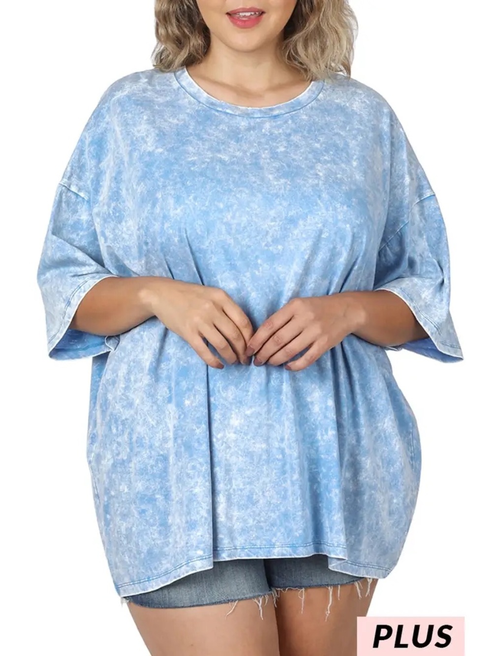 Zenana Plus Size Blue Mineral Wash Short Sleeve T-Shirt 100% COTTON